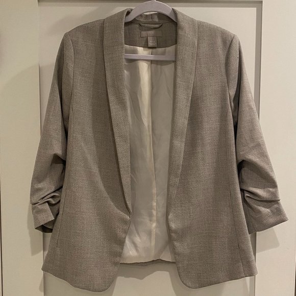 H&M Jackets & Blazers - H&M Gray Draped Collar Ruched Sleeve Blazer